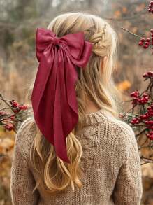 1 件装发饰 优雅蝴蝶结发夹 发带 发夹 酒红色发饰 适合女孩日常佩戴 - 酒紅色 - 查看 4