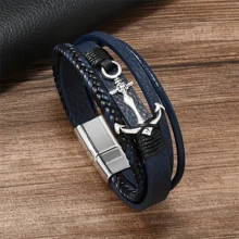 Bracelet mode pour homme , bracelet multi-fonction cool tressé multi-couches avec boucle magnétique à ancre pour homme