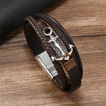 Bracelet mode pour homme , bracelet multi-fonction cool tressé multi-couches avec boucle magnétique à ancre pour homme