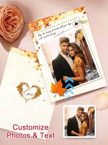 1pc Custom Photo & Text Autumn Greeting Card, Both Inside And Outside Pages Can Be Customized. The Perfect Valentine's Gift For Your Girlfriend Or Boyfriend.Birthday Card, Thank You Notes In The Fall, Celebrate The Harvest For The Autumn Festival Gathering Baby Shower Family Decorations Gifts Winter Eve Gifts Back To School Winter Gift Ideas Boy Girl Valentine's Day