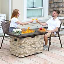 43" Propane Fire Pit Table, 50,000 BTU Faux Stone Fire Pit For Gatherings, CSA Certified Fire Table - 淺黃色 - 查看 1