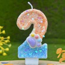 1 pieza Vela numérica para pastel de cumpleaños, decoración de fiesta, celebración de cumpleaños. Vela de número de pastel creativa decoración hecha a mano de fiesta de sirena rosa, Navidad