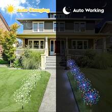 4 Pack Each Set, Suspended Solar Fireworks Light, 240/360 Leds Star Burst Light, Outdoor Waterproof, 8-Mode With Remote Control, Fairy Light, Eaves Garden Tree Christmas Decorative Light Warm White - 彩色 - 查看 8