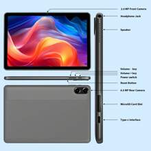 Máy tính bảng Android 14, 8 nhân 2.0Ghz, RAM 4GB (4gb+4gb mở rộng), Rom 64GB, Máy tính bảng A523, Màn hình IPS 10,1 inch 1280*800, 6000mah, WIFI 5G, WIFI 6, BT 5.2, Camera 2MP+8MP kèm bao da, bàn phím, chuột, bút cảm ứng (không có bộ chuyển đổi) - Xám - Xem 6