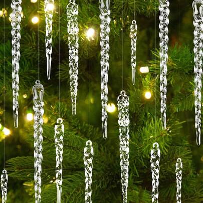 12个透明冰锥冰柱圣诞树装饰品，仿真冰棍悬挂装饰，透明冰柱吊坠圣诞树装饰品，螺纹冰柱装饰吊坠，圣诞装饰品，家居装饰，房间装饰，场景装饰，圣诞节（13厘米/5.12英寸）