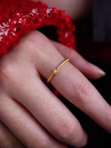 1pc 18K Gold-Plated Minimalist Water Drop Decor 925 Sterling Silver Ring, Luxurious Niche Style Suitable For Women's Daily Wear And Stacking - Style 1 - View 5