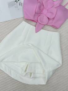 Tailored Set Of Cropped Top With Cups + Skirt With Shorts - 嬰兒粉紅色配白色 - 查看 5