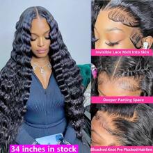 250% Density Brazilian Virgin Human Hair Deep Curly Lace Front Wigs Transparent HD 13x4 Lace Frontal Wigs Deep Wave Human Hair Wigs Remy Pre Plucked Bleached Knots With Baby Hair Natural Color - Natural Black - 查看 5