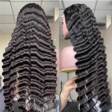 250% Density Brazilian Virgin Human Hair Deep Curly Lace Front Wigs Transparent HD 13x4 Lace Frontal Wigs Deep Wave Human Hair Wigs Remy Pre Plucked Bleached Knots With Baby Hair Natural Color - Natural Black - 查看 1