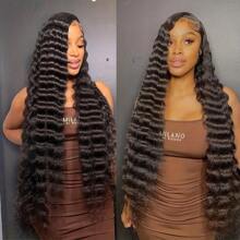 250% Density Brazilian Virgin Human Hair Deep Curly Lace Front Wigs Transparent HD 13x4 Lace Frontal Wigs Deep Wave Human Hair Wigs Remy Pre Plucked Bleached Knots With Baby Hair Natural Color - Natural Black - 查看 3