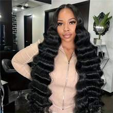 250% Density Brazilian Virgin Human Hair Deep Curly Lace Front Wigs Transparent HD 13x4 Lace Frontal Wigs Deep Wave Human Hair Wigs Remy Pre Plucked Bleached Knots With Baby Hair Natural Color - Natural Black - 查看 4