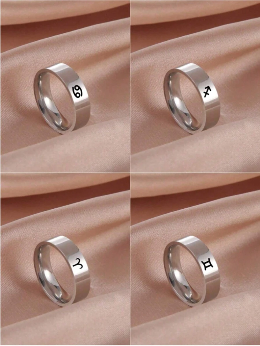 suteyi 1 chiếc nhẫn bằng thép không gỉ Punk Silvery 12 cung hoàng đạo, nhẫn chòm sao - Bạc - Xem 1