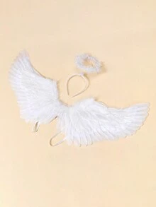 1 set d'accessoires de costume d'ange avec des ailes en plumes élégantes, un serre-tête avec auréole, convient pour Halloween, les fêtes