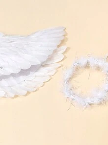 1 set d'accessoires de costume d'ange avec des ailes en plumes élégantes, un serre-tête avec auréole, convient pour Halloween, les fêtes
