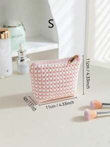 1 粉色天鹅绒材质化妆包收纳袋，女士化妆包，旅行化妆包收纳袋，波尔卡圆点图案大容量化妆品收纳袋，化妆包化妆袋化妆品收纳盒化妆品收纳 - 粉色 - 查看 14