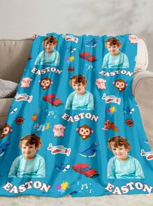 1pc Customized Photo Blanket, Customizable Name, Customizable Image, Personalized Photo And Text, Customizable Sweetheart Blanket, Monkey/Airplane Pattern, Personalized Throw Blanket, Collage Blanket - Style 2 - View 7