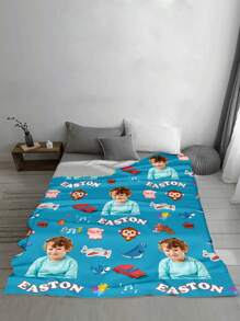 1pc Customized Photo Blanket, Customizable Name, Customizable Image, Personalized Photo And Text, Customizable Sweetheart Blanket, Monkey/Airplane Pattern, Personalized Throw Blanket, Collage Blanket - Style 2 - View 3