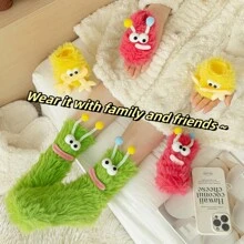 1 Pair Ultra Thick Thermal Lined Socks, Unisex Casual Sports Socks For Winter, Snow Socks, Warm Thermal Mid-Calf Socks, Funny Face Plush Long Tube Slippers Socks, Extra Thick Sleep Socks, Cute Furry Snow Socks, Thick Warm Floor Socks, Fluffy Couple Socks, Adorable Warm Socks, Creative Gift For Family And Friends
