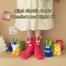 1 Pair Ultra Thick Thermal Lined Socks, Unisex Casual Sports Socks For Winter, Snow Socks, Warm Thermal Mid-Calf Socks, Funny Face Plush Long Tube Slippers Socks, Extra Thick Sleep Socks, Cute Furry Snow Socks, Thick Warm Floor Socks, Fluffy Couple Socks, Adorable Warm Socks, Creative Gift For Family And Friends