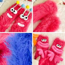 1 Pair Ultra Thick Thermal Lined Socks, Unisex Casual Sports Socks For Winter, Snow Socks, Warm Thermal Mid-Calf Socks, Funny Face Plush Long Tube Slippers Socks, Extra Thick Sleep Socks, Cute Furry Snow Socks, Thick Warm Floor Socks, Fluffy Couple Socks, Adorable Warm Socks, Creative Gift For Family And Friends