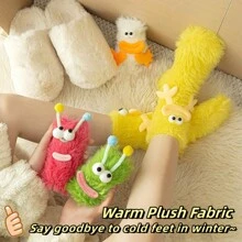 1 Pair Ultra Thick Thermal Lined Socks, Unisex Casual Sports Socks For Winter, Snow Socks, Warm Thermal Mid-Calf Socks, Funny Face Plush Long Tube Slippers Socks, Extra Thick Sleep Socks, Cute Furry Snow Socks, Thick Warm Floor Socks, Fluffy Couple Socks, Adorable Warm Socks, Creative Gift For Family And Friends