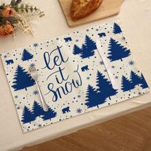 1 Stück/4 Stück/6 Stück, Weihnachten Winter Tisch-Platzsets, Weihnachten blaue Grünpflanzen Schneeflocken Rentier Leinen Platzsets, schmutzabweisende Platzsets, geeignet für Zuhause, Esszimmer und Restaurant, Tischdekor, Heimwaren