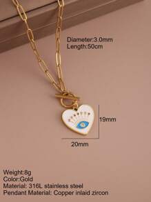 1 pieza Collar con colgante de ojo y corazón con cadena de cierre de acero inoxidable, joyería de moda para mujer, regalo de Halloween, San Valentín, mamá, madre, Día de la Madre