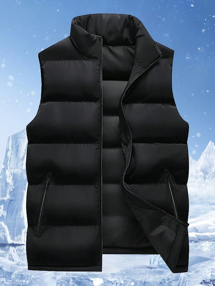 男式运动背心夹棉外套 - 黑色 - 查看 1