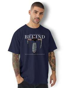 Men's Printed T-Shirt Behind The New Basic Short Sleeve Shirt Premium Fabric - 藏蓝色 - 查看 3