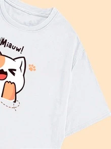 Women's T-Shirt Kitten Afraid Of Meow Bee Cotton Shirt - 黑色 - 查看 5