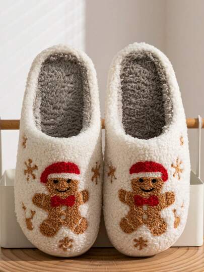 Hatastic Lindos zapatillas de casa con diseño de hombre de jengibre de dibujos animados para mujer, ideales para fiestas navideñas y regalos de Navidad