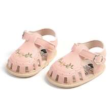 Baby Girl Sandals, PU Leather Non-Slip Embroidery Flower Summer Flats Toddler Shoes For Casual Daily - 粉色 - 查看 6