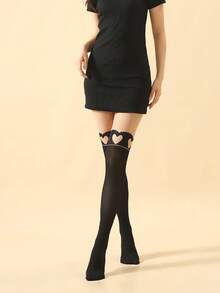 Women's Opaque Tight Leggings, Bicolor High Waist Slim Fit Pantyhose, Jacquard Heart Series Tights, Minimalist Leggings