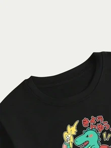VF3544 Unisex Dinosaur T-Shirt Cute Have Fun Blouse Print Streetwear Casual Premium Comfort - 黑色 - 查看 4