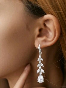 2 chiếc hoa tai giọt nước sang trọng dành cho nữ, hoa tai dài mạ bạc Zirconia, trang sức cưới cô dâu, quà tặng cho bạn gái, vợ, cặp đôi, tiệc đính hôn, sinh nhật - Bông tai lủng lẳng - Xem 2