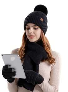 3pcs Set: Knitted Hat, Scarf, And Gloves For Women, Made Of Acrylic, Warm Accessory