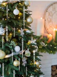 12个透明冰锥冰柱圣诞树装饰品，仿真冰棍悬挂装饰，透明冰柱吊坠圣诞树装饰品，螺纹冰柱装饰吊坠，圣诞装饰品，家居装饰，房间装饰，场景装饰，圣诞节（13厘米/5.12英寸） - 透明 - 查看 2