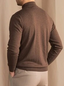 男士纯色休闲高领长袖套头毛衣，复古风格，适合秋冬