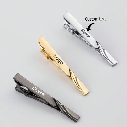 Personalized Stainless Steel Tie Clip - Elegant Twisting Design - Suitable For Business, Wedding, Gift, Can Customize Company Logo Or Name