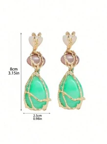 New Boho Statement Resin Stone Long Dangle Earrings For Women Light Luxury Alloy Net Earrings Geometry Drop Earrings