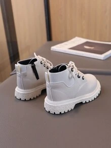 2024 冬季新款儿童靴子，软底防滑靴子，男女通用英伦风时尚休闲靴 - 米色 - 查看 6