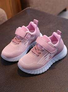 1 par de zapatillas deportivas de punto de moda para niños con cordones y cierre de gancho y bucle, aptas para senderismo y deportes al aire libre