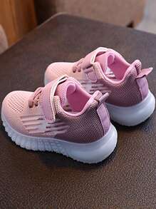 1 par de zapatillas deportivas de punto de moda para niños con cordones y cierre de gancho y bucle, aptas para senderismo y deportes al aire libre
