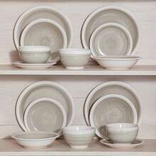 vancasso 16 Pcs Porcelain Dinnerware Set, Beige With Specks, Dinner Plate, Dessert Plate, Soup Plate And Bowl Set For 4 Person - Màu be - Xem 6