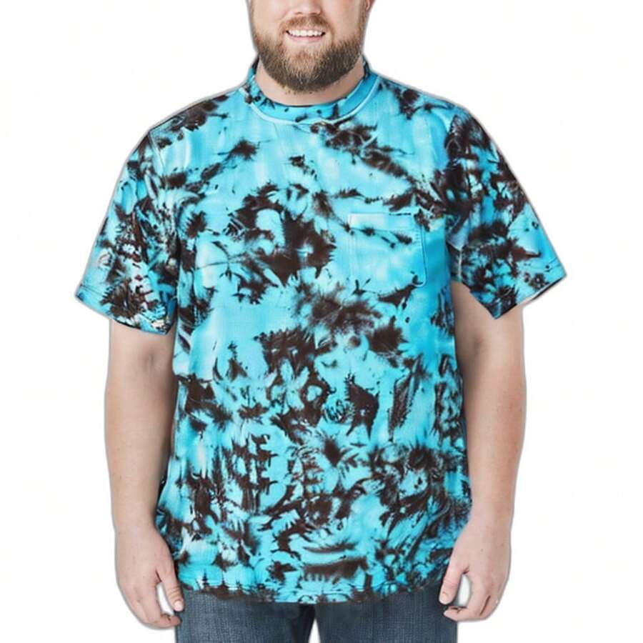 KingSize Men's Big & Tall Shrink-Less Lightweight Pocket Crewneck T-Shirt - 電綠松石大理石 - 查看 1