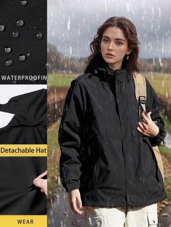 معطف نساء مقاوم للماء ، دافئ للشتاء والربيع والصيف ، ستر جبلي مقاوم للرياح، مع كابوت قابل للإزالة