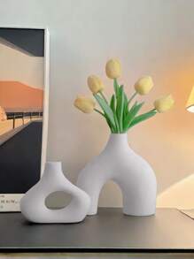 2 件套陶瓷花瓶套装，适合现代家居装饰，圆形哑光甜甜圈花瓶，适合蒲苇，中性波西米亚北欧极简主义风格花瓶，适合客厅、婚礼、餐桌、派对、办公室、卧室等场合的最佳礼物 - 新式 - 查看 7