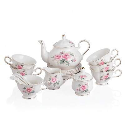 Sweejar Home 21-Pieces Porcelain Tea Set, Vintage Floral Gift Tea Set, Tea Service For Adults, With Teapot, Sugar Bowl, Creamer Pitcher And Spoons, For Tea/Coffee, Suitable For Party