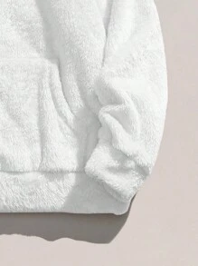 Reversible Furry Hooded Loose Sweatshirt, Casual Warm Pullover Top For Men, Autumn/Winter - White - View 4