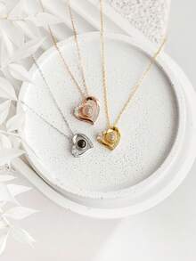 1PC Vòng cổ chiếu ảnh • Vòng cổ chiếu ảnh • Vòng cổ chiếu ảnh trái tim • Vòng cổ hình ảnh • Vòng cổ tưởng niệm Quà tặng Giáng sinh Lễ Tạ ơn - Bạc - Xem 3